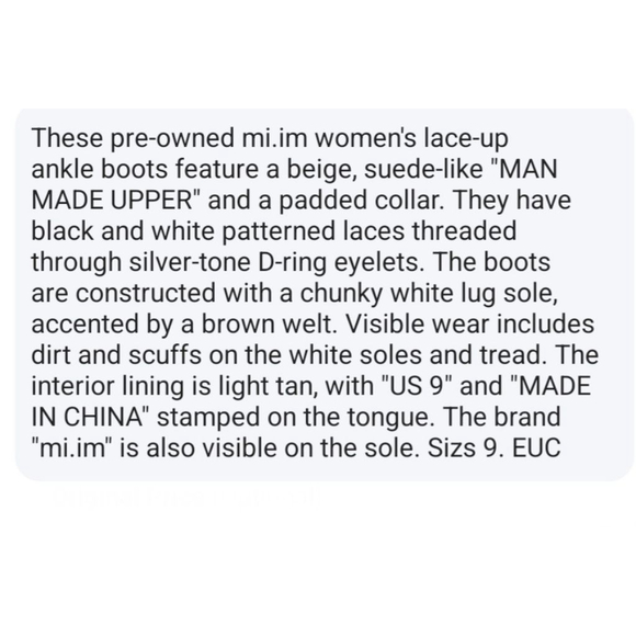 mi.im Beige Lace Up Boots with Black Laces US 9 MILITARY Winter Lug Heel EUC - Picture 10 of 11